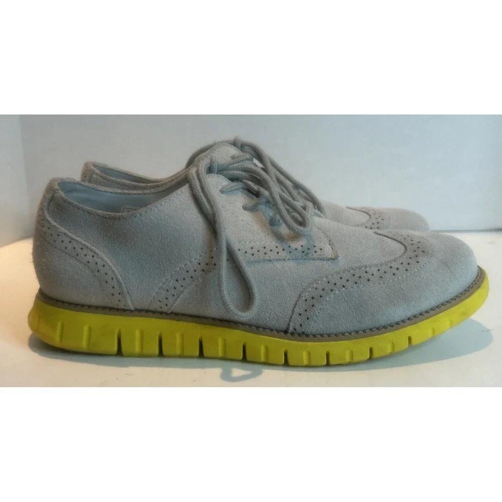 Cole Haan Boys Suede/Leather Zero Grand Oxford. Size 38 Euro. Gray With Yellow